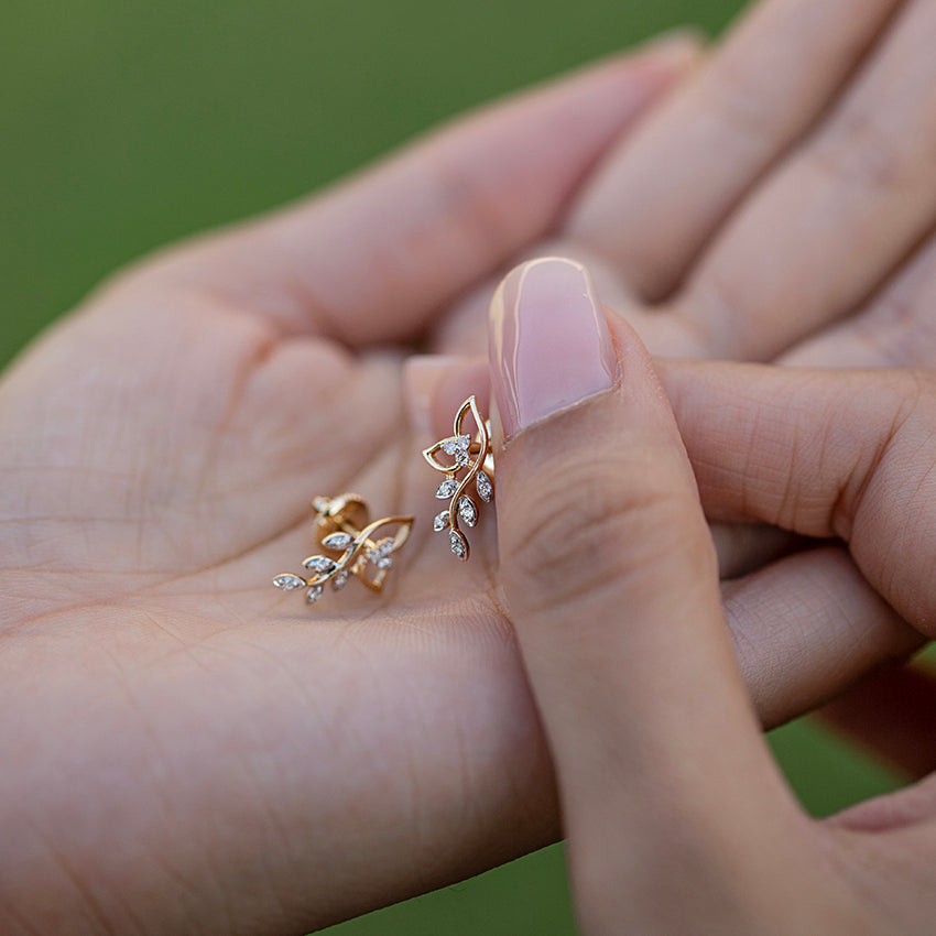 Elowen Leaf Diamond Studs