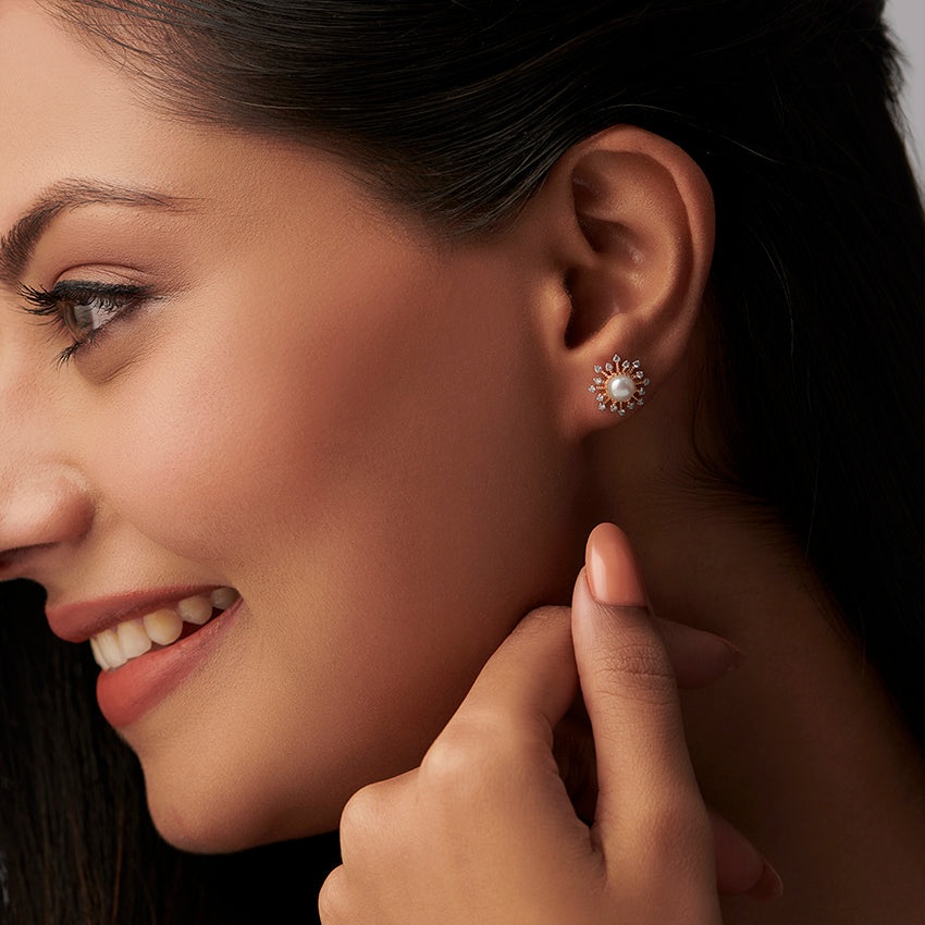 Lunara Pearl Diamond Studs