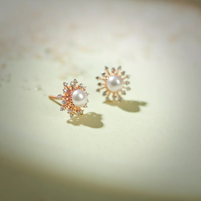 Lunara Pearl Diamond Studs