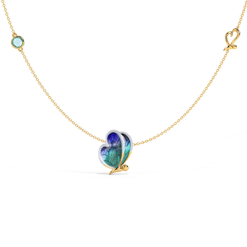 Flap Blue Butterfly Diamond Necklace