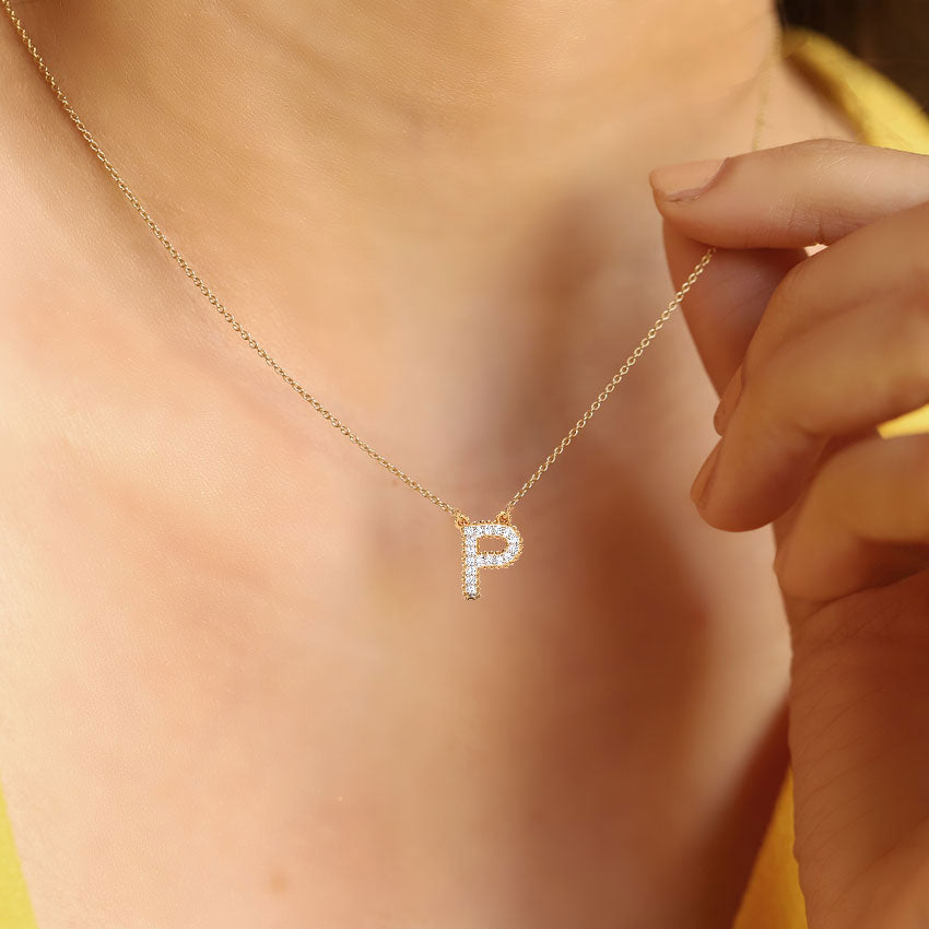 Dazzle Alphabet P Diamond Necklace