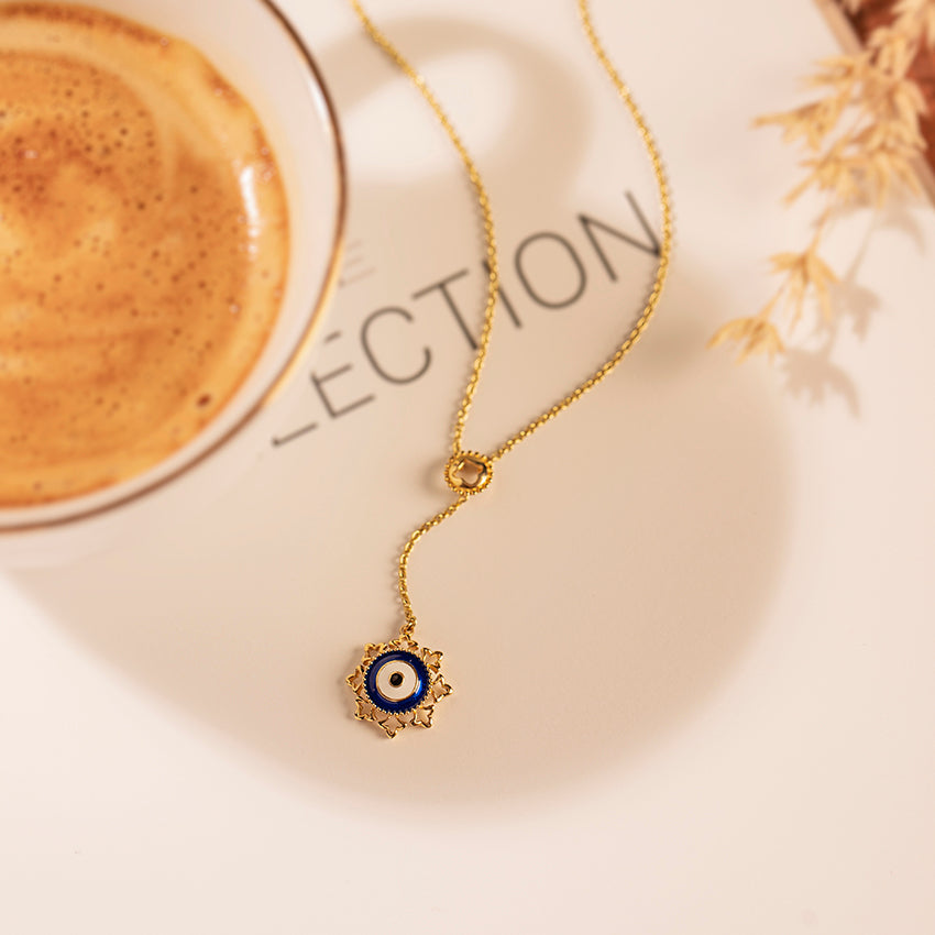 Artful Evil Eye Gold Lariat Necklace