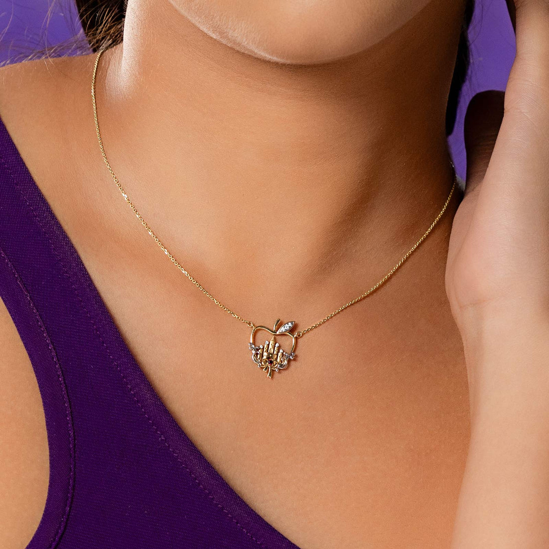 Snow White Apple Castle Diamond Necklace
